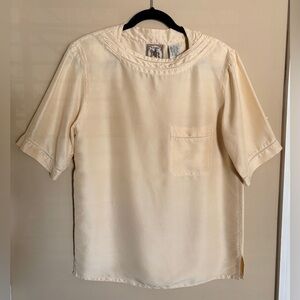 Vintage Silk Short Sleeve Top in Cream by Kriss Kross Small